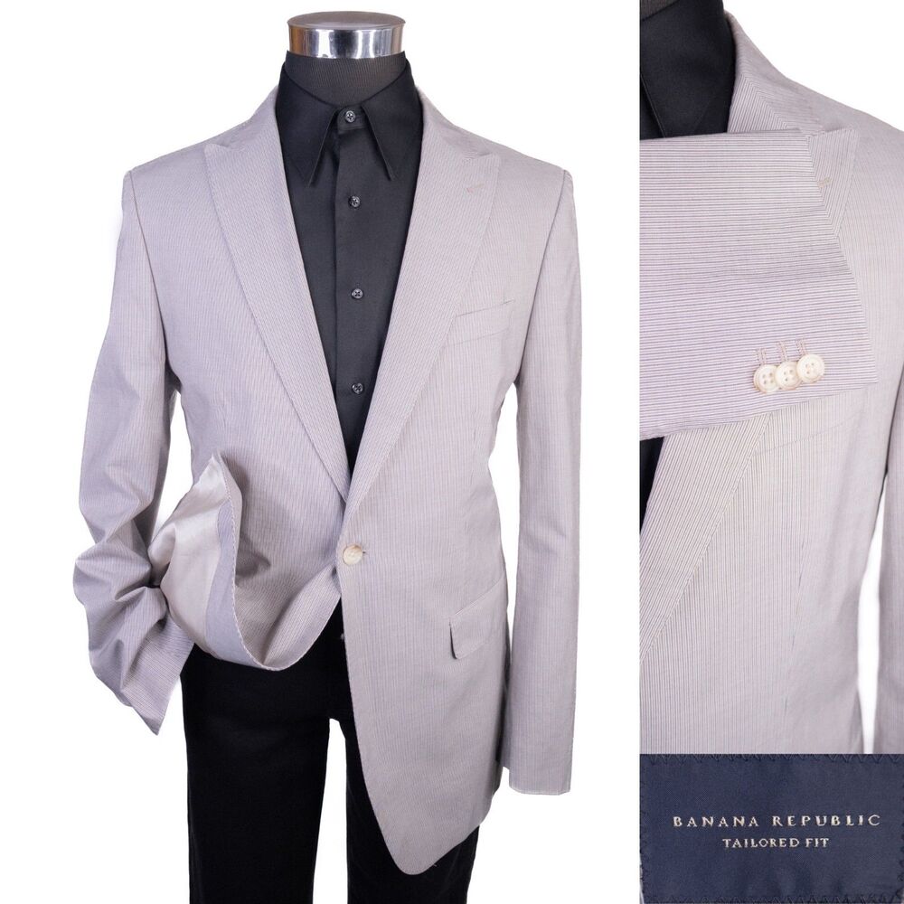 Banana Republic Cotton Blazer Sz 44R Tailored Fit Striped 2-Button Single Vented